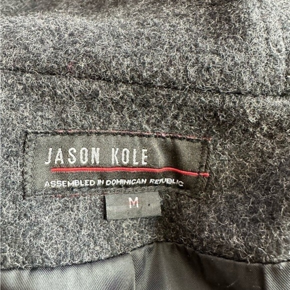 JASON KOLE Women's Charcoal Grey Wool Coat Size M Hooded Button Front Lined VG - Picture 9 of 9